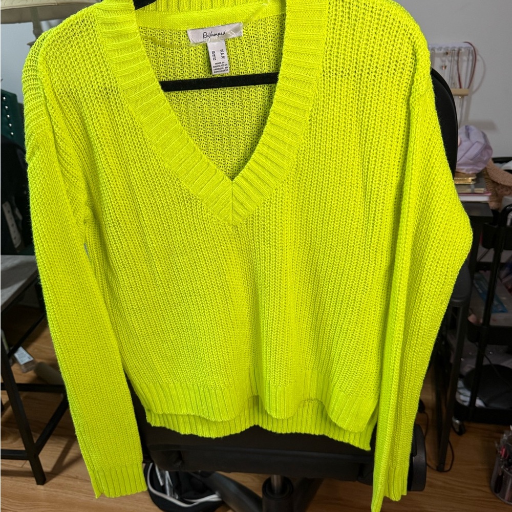 Billabong Neon Lime V-Neck Knit Sweater